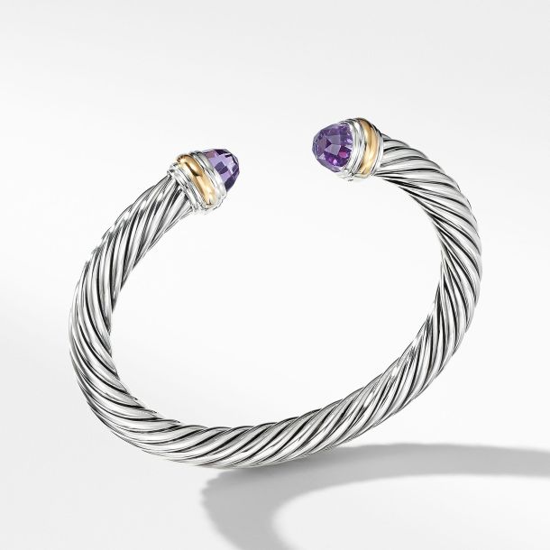 David Yurman Cable Classic Collection Bracelet with Amethyst and 14k Yellow Gold 7mm REEDS Jewelers