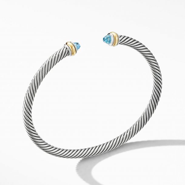 David Yurman Cable Classic Collection Bracelet with Blue Topaz and 18k Yellow Gold 4mm