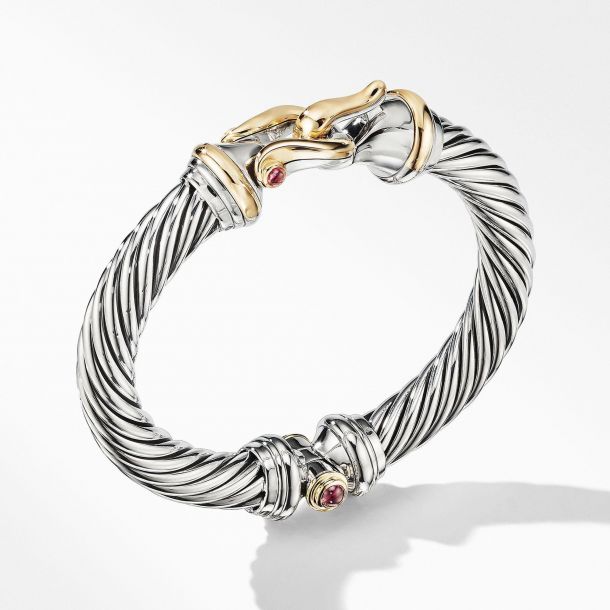 David Yurman Cable Classic Collection Buckle Bracelet with 18k Yellow Gold and Rhodolite Garnet 9mm REEDS Jewelers
