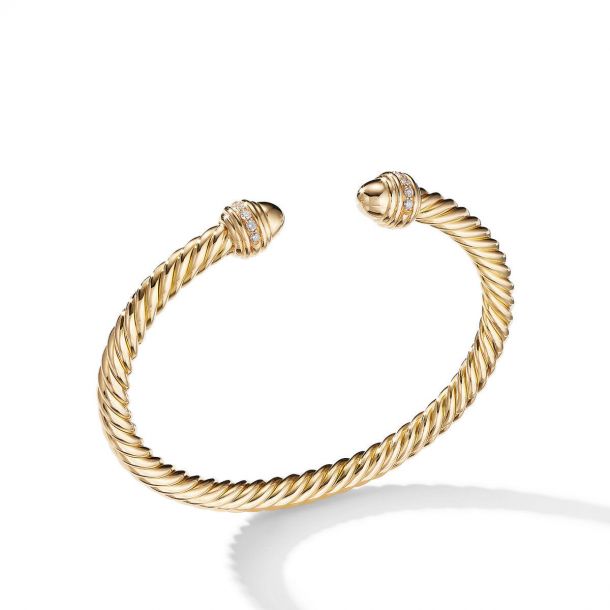 David Yurman Cable Classics Color Bracelet in 18k Yellow Gold with Gold Domes and Pave Diamonds 5mm REEDS Jewelers