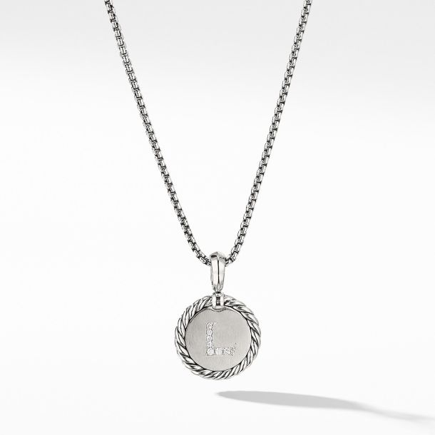 David Yurman Cable Collectibles Collection Initial Charm Necklace with Diamonds Letter L REEDS Jewelers