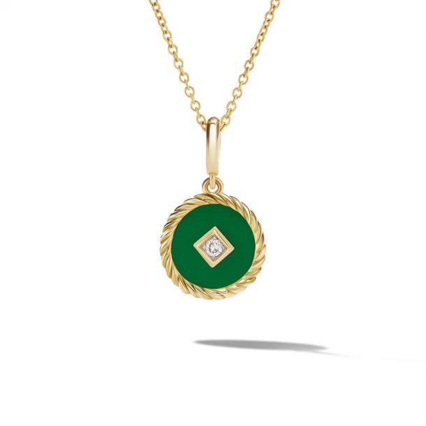 David Yurman Cable Collectibles® Emerald Green Enamel Charm Necklace with  18K Yellow Gold and Diamond