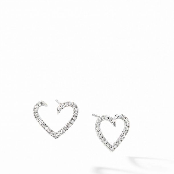 David Yurman Cable Collectibles Heart Earrings in 18K White Gold with Diamonds