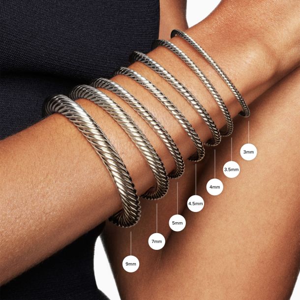 David Yurman Cable Flex Sterling Silver with 14K Yellow Gold and Pearl 4mm Cuff Bracelet Small REEDS Jewelers