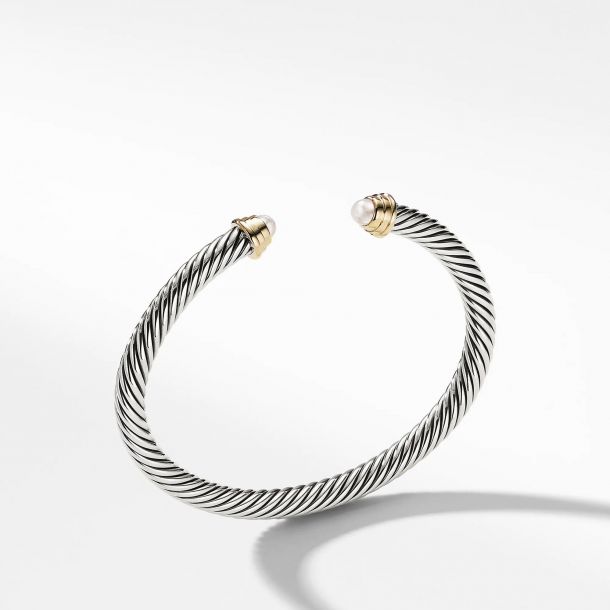 David Yurman Cable Kids Birthstone Bracelet with Cultured freshwater Pearls and 14K Gold 4mm