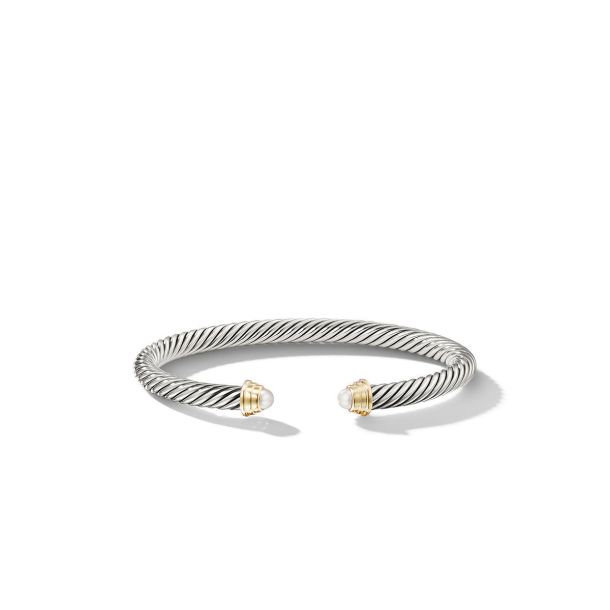 David Yurman Cable Kids Bracelet in Sterling Silver with Pearls and 14K Yellow Gold