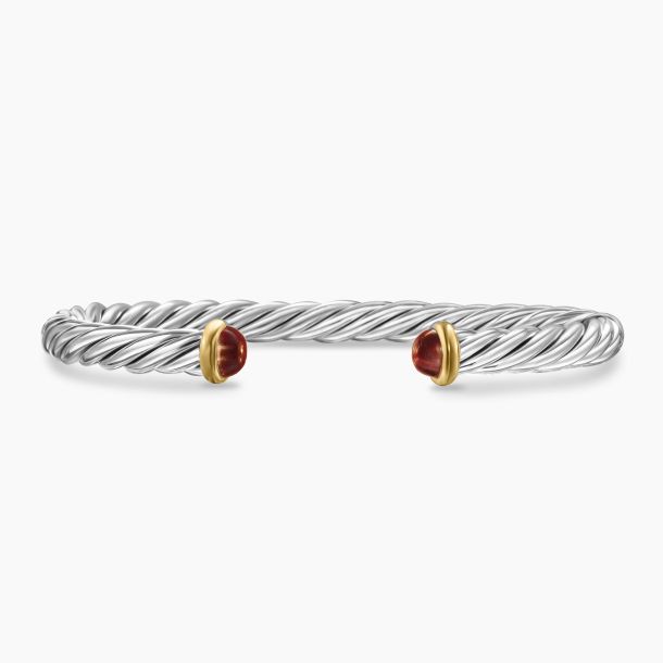 David Yurman Cable Sterling Silver with 14K Yellow Gold and Red Tiger s Eye 6mm Cuff Bracelet REEDS Jewelers