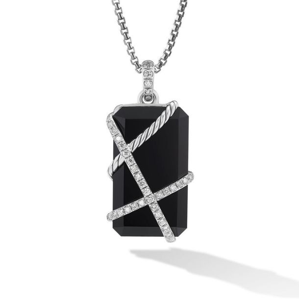 David Yurman Cable Wrap Amulet in Sterling Silver with Black Onyx and Diamonds 32mm REEDS Jewelers
