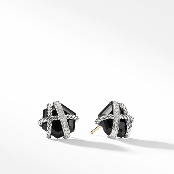 David Yurman Cable Wrap Earrings with Black Onyx and Diamonds 10mm