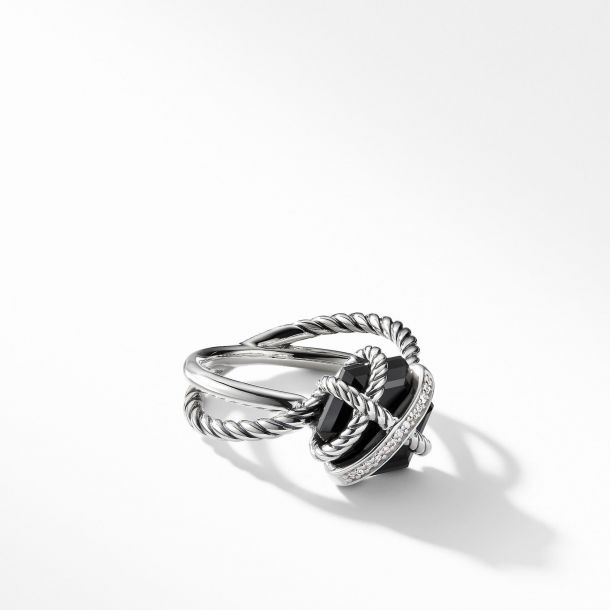 Cable wrap ring with black onyx outlet and diamonds