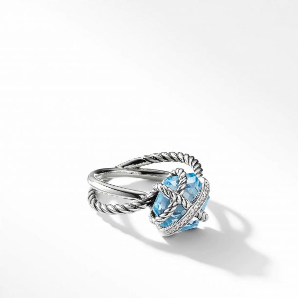 Cable wrap ring with blue topaz shop and diamonds