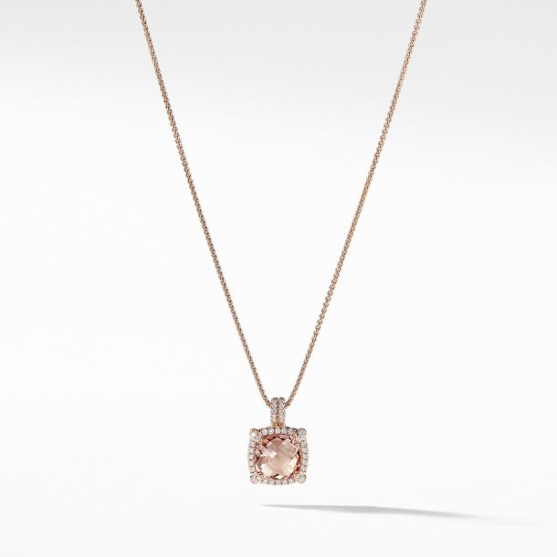 David Yurman Chatelaine Pave Bezel Pendant Necklace with Morganite and Diamonds in 18k Rose Gold REEDS Jewelers