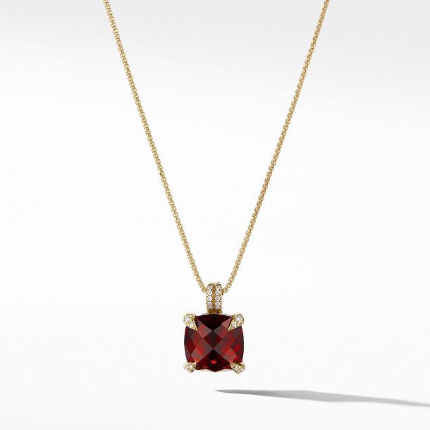 David Yurman Chatelaine Pendant Necklace with Garnet and Diamonds in 18k Gold 11mm REEDS Jewelers