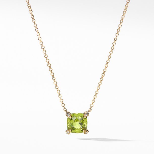 David Yurman Chatelaine Pendant Necklace with Peridot and Diamonds in 18k Gold 7mm