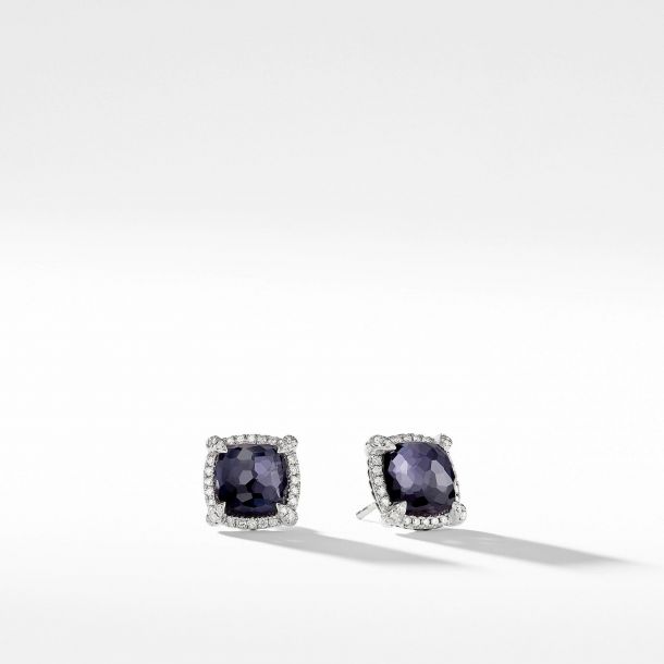 David Yurman Chatelaine Pave Bezel Earring with Black Orchid and Diamonds 9mm