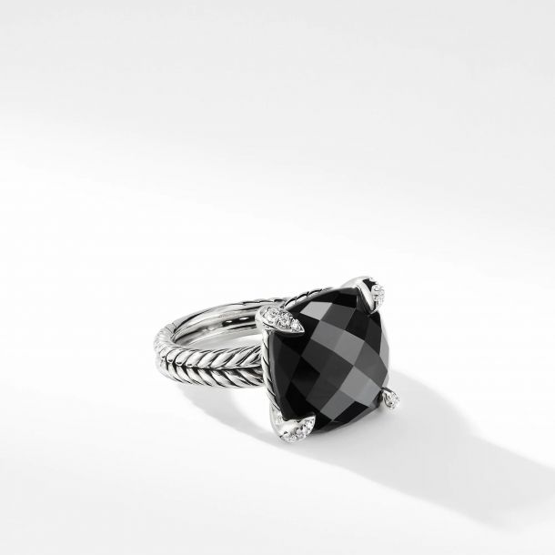 David Yurman Chatelaine Ring with Black Onyx and Diamonds 14mm