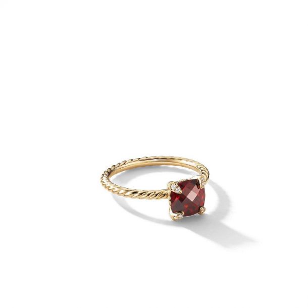 David Yurman Chatelaine Ring with Garnet and Diamonds in 18k Gold