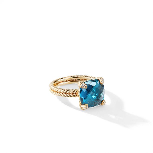 David Yurman Chatelaine Ring with Hampton Blue Topaz and Diamonds