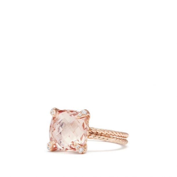 David Yurman Chatelaine Ring with Morganite and Diamonds in 18k Rose Gold 11mm