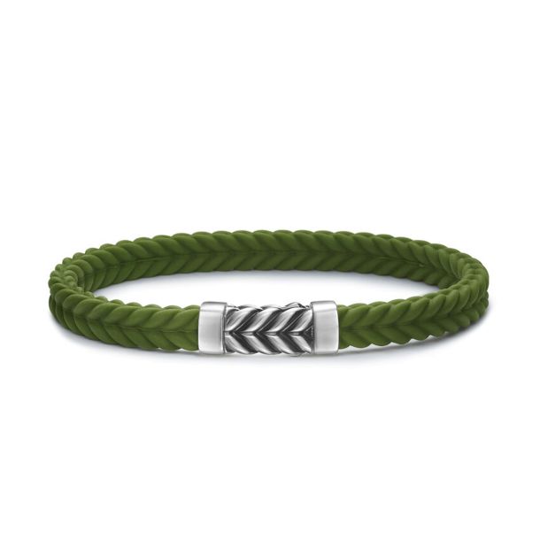 David Yurman Chevron Bracelet in Green Rubber with Sterling Silver 6mm REEDS Jewelers