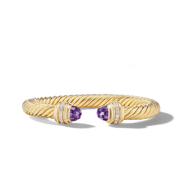 David Yurman Classic Cablespira 18k Yellow Gold with Amethyst and Diamonds 7mm Bracelet REEDS Jewelers