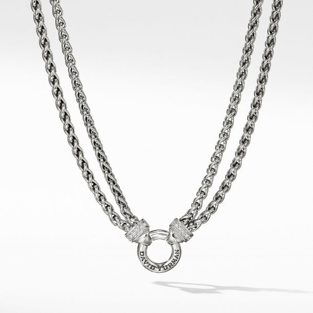 David Yurman Double Wheat Chain Necklace with Diamonds 16 Inches