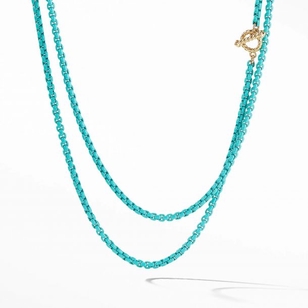 David Yurman DY Bel Aire Chain Necklace in Turquoise Color with 14k Gold Accents