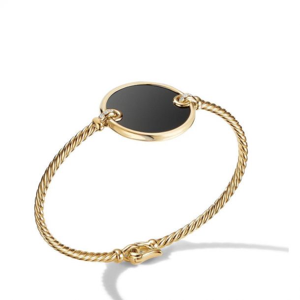 David Yurman DY Elements Bracelet in 18K Yellow Gold with Black Onyx and Pave Diamonds