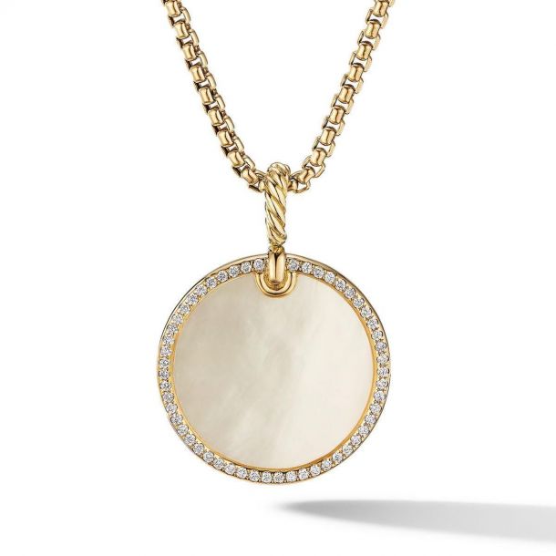 David Yurman DY Elements Disc Pendant in 18K Yellow Gold with Mother of  Pearl and Pavé Diamond Rim