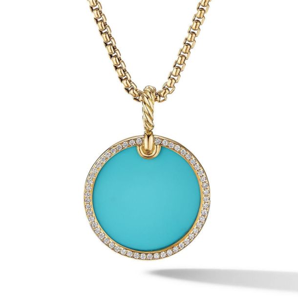 David Yurman DY Elements Disc Pendant in 18K Yellow Gold with Turquoise
