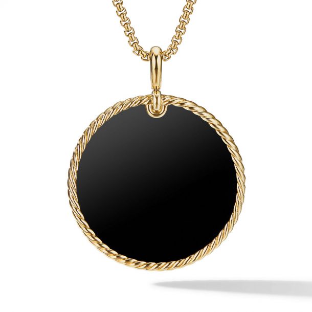 David Yurman DY Elements Reversible Disc Pendant in 18K Yellow Gold with Black Onyx and Mother of Pearl