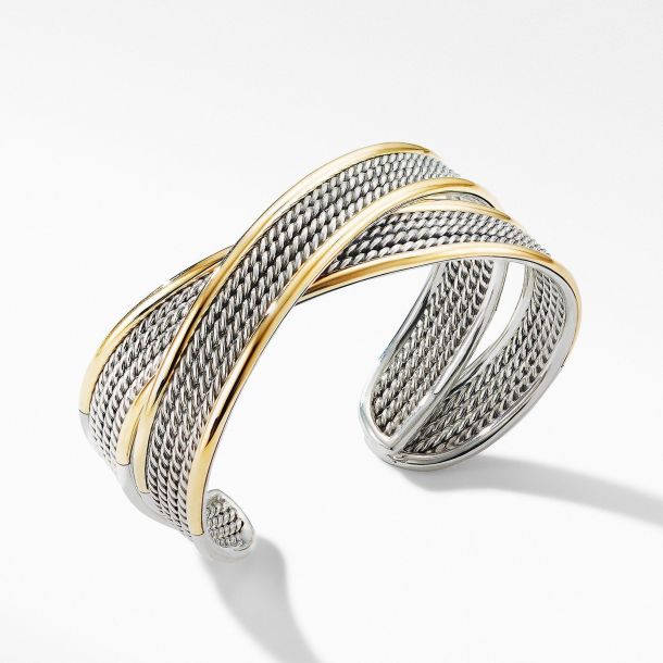 David Yurman DY Origami Narrow Crossover Cuff Bracelet with 18k