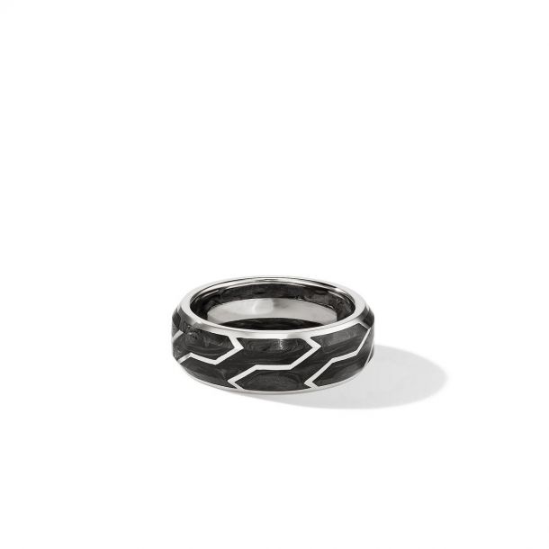 Men s David Yurman Forged Carbon Band Ring with 18k White Gold 8.5mm REEDS Jewelers