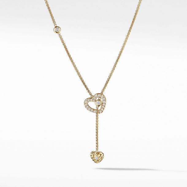 David Yurman Heart Y Necklace in 18k Yellow Gold with Diamonds