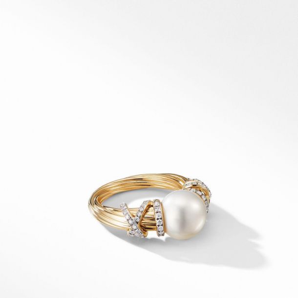David Yurman Helena Pearl Ring in 18k Yellow Gold with Diamonds