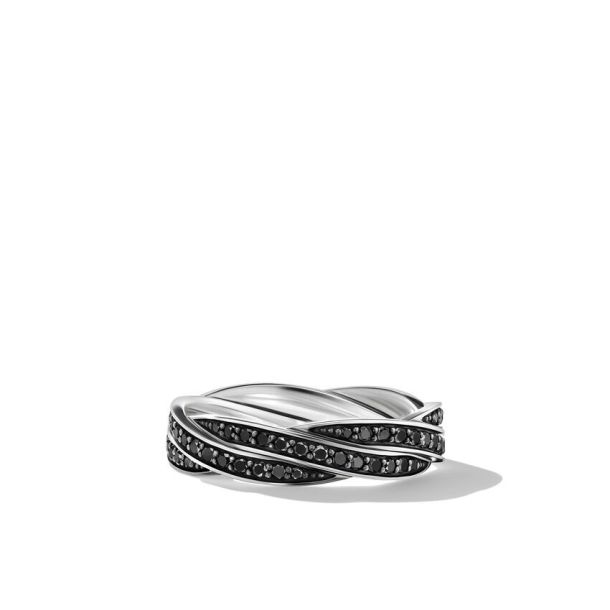 David Yurman Helios Band Ring in Sterling Silver with Pavé Black ...