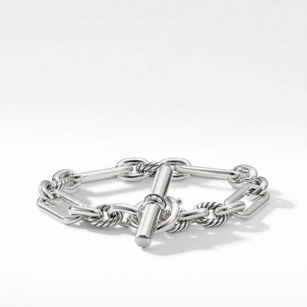 David Yurman Lexington Chain Bracelet in Sterling Silver with Pave Diamonds