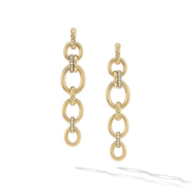 David Yurman Mercer Linked Drop Earrings in 18K Yellow Gold with Pave Diamonds REEDS Jewelers