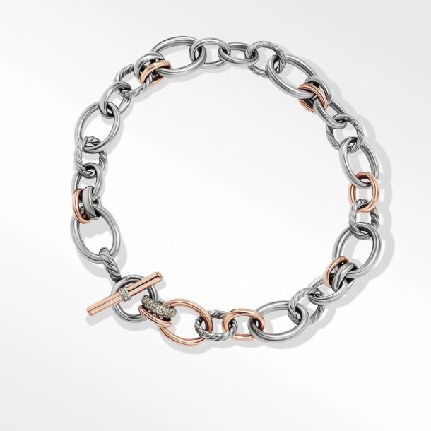 David Yurman Pave Plate Necklace in 18K Rose Gold with Pave Pink Sapphires