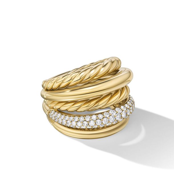 David Yurman Mercer Multi Row Ring in 18K Yellow Gold with Diamonds REEDS Jewelers