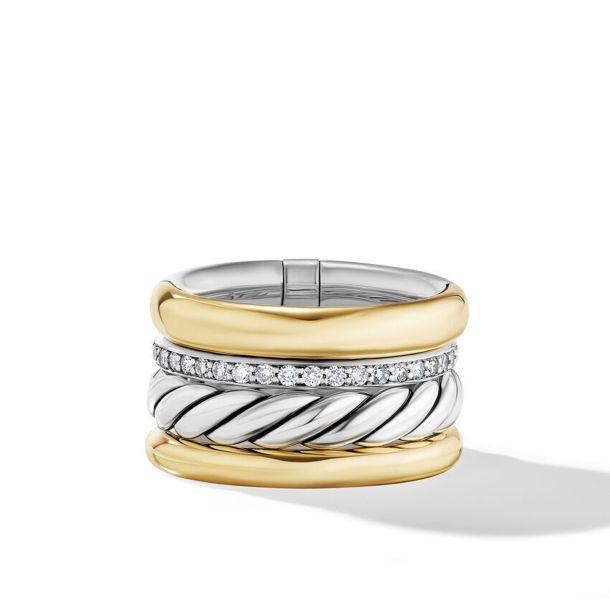 David Yurman Mercer Multi Row Ring in Sterling Silver with 18K
