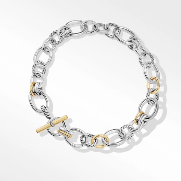 David Yurman Mercer Necklace in Sterling Silver with 18K Yellow Gold and Pave Diamonds REEDS Jewelers