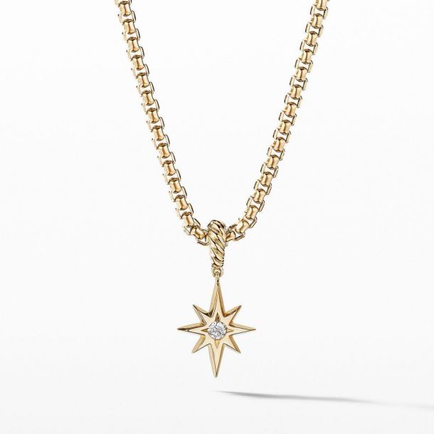 David Yurman North Star Birthstone Charm in 18K Yellow Gold with Center Diamond REEDS Jewelers