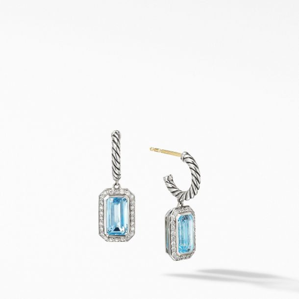 David Yurman Novella Drop Earrings with Blue Topaz and Pave Diamonds REEDS Jewelers