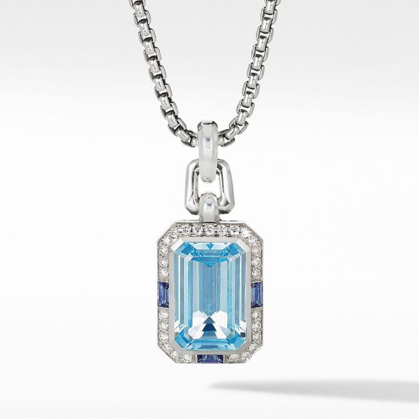 David Yurman Novella Pendant with Blue Topaz Sapphires and Pav Diamonds