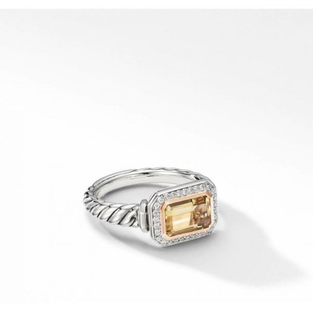 David Yurman Novella Ring with Champagne Citrine Pave Diamonds and 18k Rose Gold Size 7