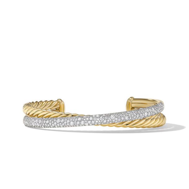 David Yurman Pave Crossover Two Row Cuff Bracelet