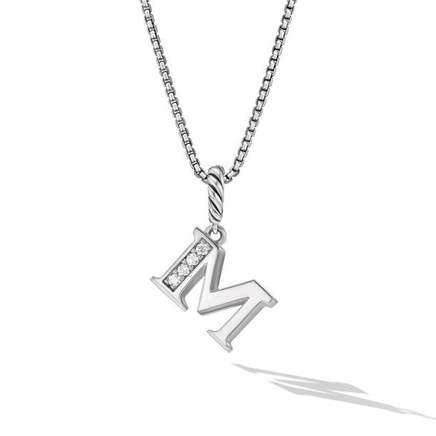 David Yurman Pave Initial Pendant Necklace in Sterling Silver with Diamond M REEDS Jewelers