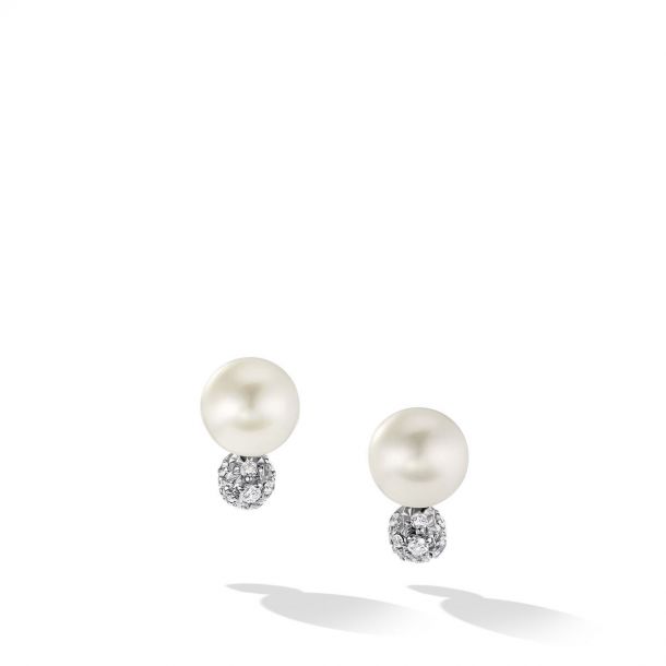 David Yurman Pearl and Pave Drop Earrings in Sterling Silver with ...