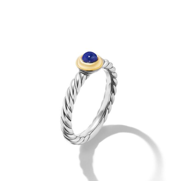 David Yurman Petite Cable Ring in Sterling Silver with 14K Yellow Gold and Lapis Lazuli 2.8mm Size 7 REEDS Jewelers